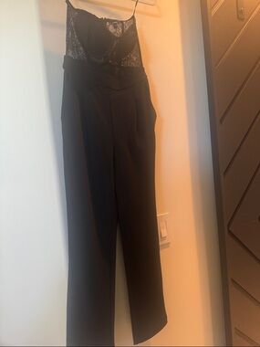 Black Lace-Top Jumpsuit - Elegant Women's Jumpsuit